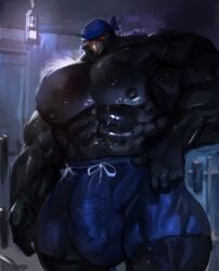 accipitriform anthro avian big_muscles bird bulge gameover_(game) goroguro huge_muscles hyper hyper_muscles male muscular osprey solo vic_(gameover) vic_p