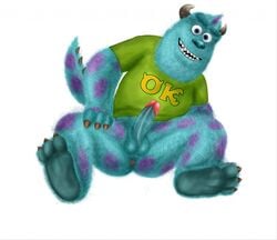 1boy anus artist_request ass balls clothing disney erect_penis erection gay male male_only monster monsters_inc monsters_university penis pixar shirt simple_background solo sulley tagme white_background