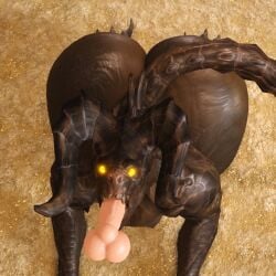 anthro ass balls bethesda_softworks big_butt blowjob claws deathclaw erection fallout fangs fellatio gay horn looking_at_viewer male male_only nude penis tail willie_piv yellow_eyes
