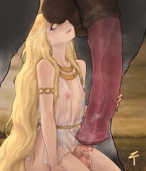 1boy elden_ring gay gigantic_penis horse horsecock huge_cock human kneeling male miquella sissy zoophilia ztyoho
