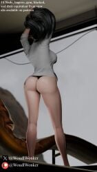 3d asian_female back_view black_hair light-skinned_female lingerie morning_after queen_of_spades shirt shirt_only stretching woudlwonker819 yaoyorozu_momo