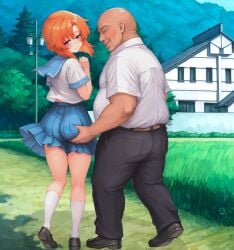 anxiousdangero ass_grab cheating cuckold fat_male higurashi_no_naku_koro_ni netorare ryuuguu_rena ugly_bastard