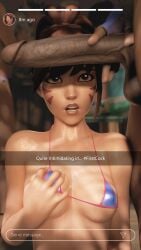 1boy 1girls asian asian_female bikini blizzard_entertainment d.va dark-skinned_male dark_skin female grabbing_own_breast instagram interracial large_penis light-skinned_female light_skin looking_at_penis lucio_(overwatch) male outside overwatch_2 penis penis_awe penis_focus skimpy_bikini straight tagme zmsfm