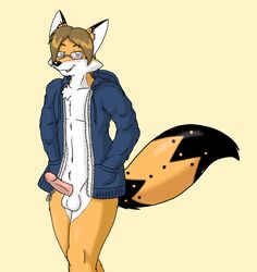 anthro balls canine erection eyewear fox fur furry glasses jacket male male_only nude penis smsfoxx solo steve_(smsfoxx)