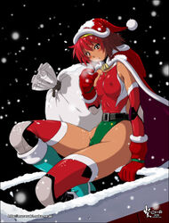 christmas erect_nipples female hat leotard nyanko_batake one-piece_swimsuit original red_eyes red_hair sack santa_hat short_hair solo swimsuit