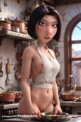 1girls ai_generated apron areola_slip black_hair blue_eyes bowl breasts colette_tatou cooking cowboy_shot day disney food frying_pan hi_res indoors kitchen kitchen_knife knife lips looking_at_viewer medium_breasts naked_apron navel nipple_slip nipples nose oven parted_lips patreon_username pixar plate progenarts pussy ratatouille short_hair sideboob sink solo spatula stove uncensored web_address white_apron window