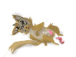 2013 4:3 after_anal bodily_fluids brown_body brown_fur brown_tail cum cum_on_belly cum_on_body feral fur genital_fluids genitals lying male naircat on_back penis pink_penis semi-anthro sex_toy simple_background solo tail white_background