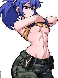 1girls belly belly_button black_gloves blue_eyes blue_hair boobs boobs_out breasts breasts_out child_bearing_hips ear_ring earrings exposed_breasts female female_focus female_only gloves hair_ribbon hi_res high_resolution highres hips hourglass_figure ikari_warriors jewelry ji_heeeeeee king_of_fighters kof leona_heidern looking_down medium_breasts military_pants military_uniform narrowed_eyes no_bra perky_breasts pinup ponytail pose posing ribbon shirt_lift shirt_up sleeveless sleeveless_shirt snk solo solo_female solo_focus standing tank_top tank_top_lift the_king_of_fighters thick_thighs thighs thunder_thighs tied_hair toned toned_body toned_female underboob undressing voluptuous voluptuous_female white_background wide_hips