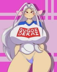 1girls anthro blush female female_only furry goat huge_breasts long_hair looking_at_viewer mastergodai rascals red_eyes solo sugoi_dekai talon_(mastergodai) thick_thighs thong white_hair wide_hips