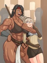 1futa 1girls abs armor barbarian_woman censor_bar censored_penis choke_hold choking clothed clothed_female clothing dark-skinned_futa fantasy female futa_with_female futanari intersex larger_futa light-skinned_female medieval_clothing mostly_clothed muscular muscular_futa scars size_difference smaller_female soutoku tagme taller_futa veins veins_on_dick veiny_muscles veiny_penis warrior weapon
