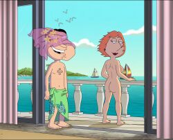 balcony blackzacek family_guy glenn_quagmire lois_griffin nude_female partially_clothed