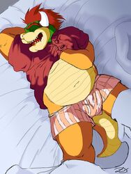 bed belly bowser boxer day dragonslash drooling horn koopa male male_only mario_(series) nintendo panting penis saliva scalie scratch sleeping