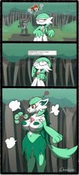 chabble claws fangs fur gardevoir green_hair large_breasts lycanthrope may_(pokemon) mightyena monster monster_girl pawpads paws pokemon pokemon_(species) red tail transformation waving werewolf werewolf_girl werewolf_transformation