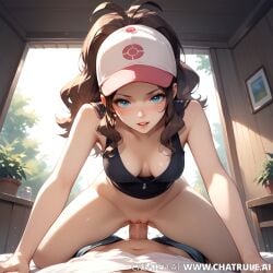 1female ai ai_generate ai_generated cow_girl female hentai hilda_(pokemon) looking_at_viewer pokemon pov sex