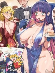armwear ass big_ass big_breasts blonde_hair blue_eyes blue_hair breasts choker clothing dress earrings eipelppa eyebrows eyebrows_visible_through_hair eyelashes eyes_visible_through_hair eyeshadow female female_only hair hair_ornament hair_ribbon hi_res hime_cut iepelppa iparuputsua ipelppa legwear long_hair medium_breasts multicolored_hair open_mouth panty_&_stocking_with_garterbelt panty_anarchy parted_lips pink_hair ponytail ribbon sisters smile standing stocking_anarchy striped_legwear striped_thighhighs teeth thick_ass thick_thighs thighhighs thighs tongue wide_hips