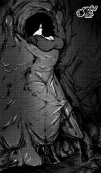 bad_end bondage captured captured_heroine clothed defeated defeated_heroine hair_over_one_eye heels lica_(oozed) oozed pointy_nose restrained slime stuck uniform wall