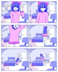 1boy 1femboy bed bedroom blue_panties crossdressing femboy livestream long_hair pink_dress saltyslice streamer streaming trap