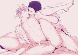 2boys anal ass blush censored haikyuu!! male_only monochrome multiple_boys muscle nude penis sawamura_daichi sex source_request sugawara_koushi tagme testicles undressing yaoi