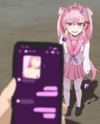 choker horns lollipop lyleepvt pink_hair school_uniform tail virtual_youtuber vtuber white_legwear