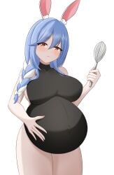 1girls blue_hair blush breasts female hand_on_own_stomach hololive hololive_fantasy hololive_japan large_breasts lernana_6 looking_at_viewer mature_female milf pekomama pregnant red_eyes