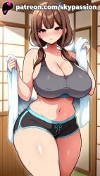 1girls 2025 ai_assisted ai_generated anime artist_name bangs big_breasts big_breasts big_breasts big_chest blush breast breasts breasts breasts brown_eyes brown_hair bust busty chest cleavage clothed_female collarbone curvy eyebrows_visible_through_hair female_focus female_only hi_res high_quality high_resolution highres holding holding_towel iino_miko indoors kaguya-sama_wa_kokurasetai kaguya-sama_wa_kokurasetai_~tensai-tachi_no_renai_zunousen~ large_breasts long_hair low_tied_hair low_twintails navel patreon patreon_username plump short_twintails shorts skypassion smile solo sports_bra sports_shorts sports_uniform sportswear stable_diffusion sweat thick_thighs thighs towel twintails watermark