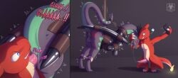 anal anal_sex anthro balls bodily_fluids bondage bondage bound charmeleon chastity_cage chastity_device closed_eyes collar cum cum_in_mouth cum_inside dragon duo erection feral fire flaming_tail gag gagged generation_1_pokemon genital_fluids genitals hi_res male male/male male_penetrated male_penetrating mythological_creature mythological_scalie mythology n1k0 nintendo penetration penis pokemon pokemon_(species) restraints ring_gag scalie selfie sex smile spreader_bar tail