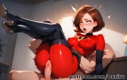 1boy 1boy1girl absurd_res ai_generated brown_hair disney elastigirl female female_focus female_penetrated flexible fucked_silly helen_parr hi_res highres legs_up male male/female male_penetrating male_penetrating_female mature_female milf mommy ozziru patreon pixar reverse_cowgirl_position rough_sex self_upload sex short_hair superhero superheroine the_incredibles uncensored
