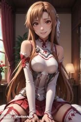 1girls ai_generated armor asuna_(sao) bare_shoulders between_legs blush braid breastplate breasts brown_eyes brown_hair cowgirl_position curtains day detached_sleeves french_braid hair_ribbon hi_res indoors lamp lips long_hair long_sleeves looking_at_viewer medium_breasts miniskirt on_bed parted_lips patreon_username pleated_skirt progenarts red_skirt ribbon sitting skirt sleeveless smile solo straddling sword_art_online teeth thighhighs thighs very_long_hair white_sleeves white_thighhighs window yuuki_asuna