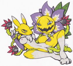 anthro blossomon breasts canine digimon flower fox fur furry kulkulkul penetration plant pussy rape renamon restrained tentacle vaginal_penetration