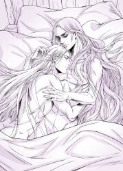 2boys ass completely_nude embrace enki_ankarian fear fear_and_hunger gay in_bed long_hair long_hair_male male male_only no_visible_genitalia nosramus nude on_bed skinny sleeping toned toned_male very_long_hair wavy_hair wholesome yaoi yoshinaga_yuki3