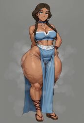 1girls ai_generated avatar_the_last_airbender breasts cameltoe cellulite dark-skinned_female fat fat_ass fat_female female female_only front_view katara loincloth sandals solo strapless_top taiga20 tan_body thicc thick_thighs