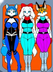 3girls ai_generated blank_stare blue_fur breasts brown_fur fay_spaniel female furry furry_female krystal large_breasts lying miyu_lynx star_fox white_fur