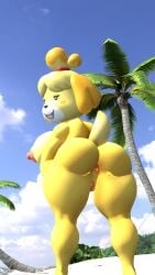 3d 3d_(artwork) 4k animal_crossing anthro anus areolae ass azul_uwu beach big_ass big_breasts big_butt female furry hi_res isabelle_(animal_crossing) nintendo nipples nude nude_female outdoors presenting_ass presenting_hindquarters pussy tail yellow_body yellow_fur