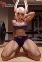 1girls 2d abs ai_generated ass big_ass big_breasts boku_no_hero_academia breasts cleavage dark-skinned_female dark_skin erophoenix female female_focus full_body gym looking_at_viewer mirko miruko muscles muscular muscular_female my_hero_academia navel patreon_username solo solo_female sports_bra thick thick_thighs toned uncensored