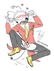 1boy bone_gag collar cum cum_in_pussy cum_inside cuntboy deltarune deltarune_chapter_3 gag gagged kirneliustheiii male male_only male_pussy petplay puppyplay pussy ripped_clothing ripped_pants solo suit suit_and_tie tenna_(deltarune) torn_clothes
