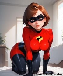absurd_res ai_generated all_fours brown_hair disney elastigirl female female_focus helen_parr hi_res highres mature_female milf mommy ozziru patreon pixar self_upload short_hair superhero superheroine the_incredibles uncensored
