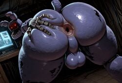 ai_generated animatronic anus anus_focus ass ass_focus asshole balls big_ass big_balls big_butt bonnie_(fnaf) bow bowtie bronin666 bunny bunny_ears bunny_tail cock five_nights_at_freddy's_2 fnaf gay gay_male hand_on_ass hand_on_butt looking_at_viewer male male_only penis presenting presenting_hindquarters puckered_anus purple_body purple_fur purple_skin red_eyes robot robot_joints spread_ass spread_legs spreading sweaty_butt thick_ass thick_legs thick_thighs thighs wires withered_bonnie