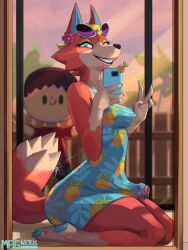 1boy 1futa 1girls 2025 4_fingers animal_crossing animal_crossing_boy anthro artist_name audie_(animal_crossing) blonde_hair blue_eyes blue_inner_ear blurred_background canid canine canis cellphone clothed clothed_anthro clothed_futa clothed_intersex clothing digital_media_(artwork) ears electronics eyebrows eyelashes eyewear eyewear_on_head female fingers fti_crossgender furry futa_anthro futanari genderswap genderswap_(fti) genitals gesture hair hand_gesture hi_res holding_cellphone holding_object holding_phone holding_smartphone intersex intersex_anthro kneeling looking_at_viewer magnetus male mammal nintendo orange_body orange_fur penis penis_poking_out phone rule_63 smartphone smile smiling_at_viewer solo sunglasses sunglasses_on_head tail taking_picture taking_selfie text two_tone_body two_tone_fur v_sign villager_(animal_crossing) wolf wolf_girl
