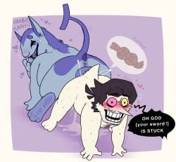 2boys cl0ckability cloaca cloacal_penetration cum cum_inside deltarune digital_media_(artwork) gay jevil_(deltarune) knot knotting laughing male sheath_piercing spamton_g_spamton stuck_knot surprised