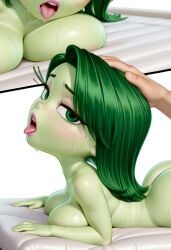 ai_generated anal_sex disgust_(inside_out) doggy_style etchigirls from_behind_position green_eyes green_hair green_skin inside_out_2 shorstack