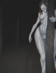 abs analog_horror ass athletic athletic_female big_breasts big_butt black_hair breasts curvy_figure derikdrawsmonsters digital_media_(artwork) digital_painting_(artwork) eyeless female feral film_grain first_person_view forest genitals grainy_background hair hi_res hiding highlights_(coloring) holding_object holding_tree horror_(theme) hourglass_figure humanoid long_hair long_legs looking_at_viewer monster monstrous_humanoid night nipples nude nude_female open_mouth painting_(artwork) photo pink_nipples plant samantha_(derikdrawsmonsters) shaded sharp_teeth small_waist snout solo solo_focus teeth thick_thighs tongue tree vulva white_body wide_hips
