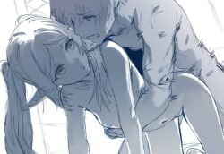 blush breasts female frieren frieren_beyond_journey's_end frilled_dress himmel_(sousou_no_frieren) long_hair monochrome nipples nude pointy_ears sex sketch small_breasts straight twintails