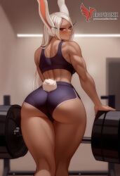 1girls 2d abs ai_generated ass big_ass big_breasts boku_no_hero_academia breasts cleavage dark-skinned_female dark_skin dolphin_shorts erophoenix female female_focus full_body gym looking_at_viewer mirko miruko muscles muscular muscular_female my_hero_academia navel patreon_username solo solo_female sports_bra thick thick_thighs toned uncensored