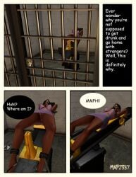 3d 3d_comic ankle_cuffs bondage bondage_furniture comic female female_focus female_only female_solo fucking_machine gag imminent_penetration low-angle_view mechanical_fixation metal_bondage mnp2357 panel_gag sole_female upskirt wrist_cuffs