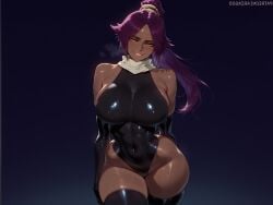 ai_generated big_ass big_breasts bleach dark-skinned_female huge_ass huge_breasts mirror_image nude_female purple_eyes sexy sexy_smile shihouin_yoruichi