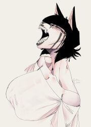 big_breasts big_thighs big_titties black_hair cat_ears cat_tail catgirl clothing curvaceous curvaceous_female curvaceous_figure curvy curvy_figure curvy_hips female female_focus female_only furry furry_female furry_only looking_at_viewer monochrome orca_limon original original_character short_hair
