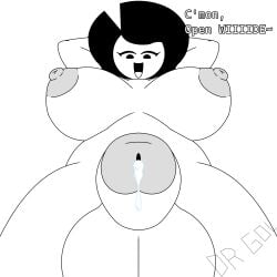 2d 2d_(artwork) 2d_artwork areola arms_up ballsack black_hair breasts breasts_bigger_than_head cum_drip dr_gol. dripping_cum dripping_penis english_text erect_nipples erect_penis erection friends friends_with_benefits gol_(dr_gol) hands_behind_head large_breasts looking_at_viewer melissa_(sultryscribz) nipples off_screen_male_character open_mouth original pov standing standing_over_viewer taker_pov taker_pov_male talking_to_viewer teasing teasing_viewer trans_woman transfem viewer_pov white_body