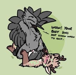 2025 aliasing anthro antlers avian beak bird bizr blush blush_lines bodily_fluids breasts claws clitoris cowgirl_position cum cum_in_vagina cum_inside cum_on_self deer digital_media_(artwork) dominant dominant_female duo english_text erection excessive_cum excessive_genital_fluids feathered_wings feathers featureless_breasts female forced from_front_position fur genital_fluids genitals grey_body hand_behind_head hi_res horn inflation inflation juniper_titmouse kodin male male/female male_penetrating mammal nude on_bottom on_top open_mouth oscine passerine penetration penile penis pinned pinned_to_ground rape scared semi-anthro sex simple_background smile stomach_bulge text tit_(bird) titmouse_(bird) vaginal_penetration vaginal_penetration vera_(bizr) winged_arms wings
