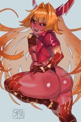 ass big_ass big_hair blonde_female blonde_hair bratty female female female_focus female_only horns huge_ass imp osumaruart red_skin self_upload sexy small_breasts smug smug_face yellow_eyes