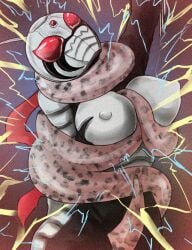 1boy armor armored_male bad_id bad_pixiv_id breasts defeated_hero electric_shock electricity electrostimulation erect_nipples female female_body helmet kamen_rider kamen_rider_super-1 kamen_rider_super-1_(series) large_breasts male male_focus male_with_breasts mask masked masked_male nipple_bulge nipples_through_clothes pink_tentacles red_eyes red_scarf restrained restrained_by_tentacles scarf silver_armor solo tentacle tentacle_around_neck tentacle_between_breasts tentacle_between_legs tentacle_squeeze tentacles_around_body trapped zapped